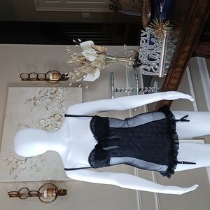 Victoria's Secret Black Shine Garter Babydoll Mini Dress. Size 34B